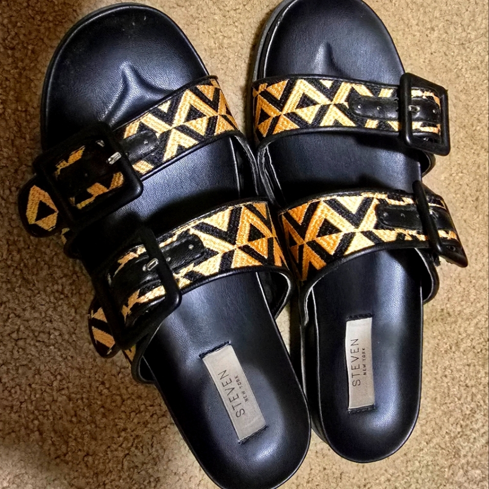 Steven Black and Gold Sandals